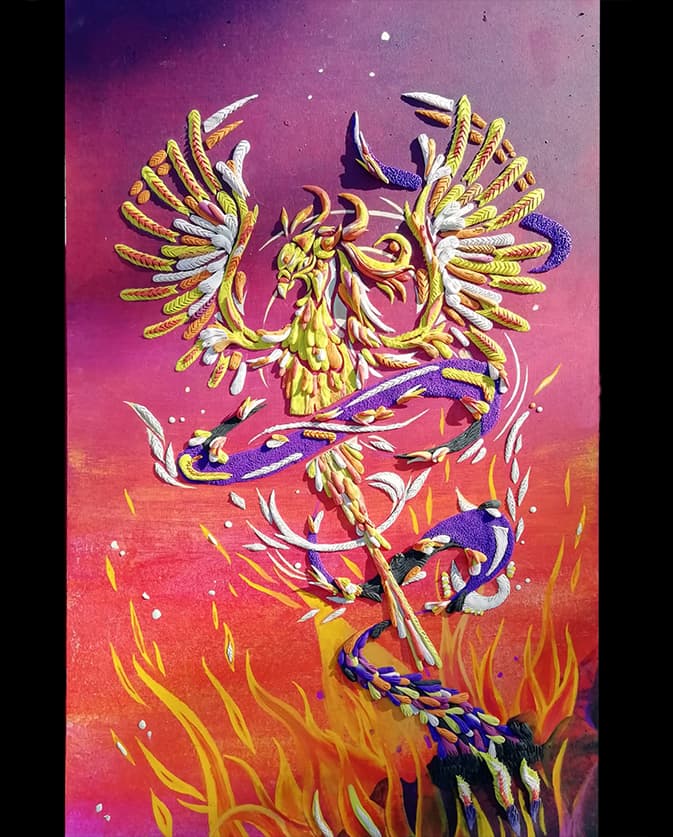 Sculpture of a phoenix in modelling clay